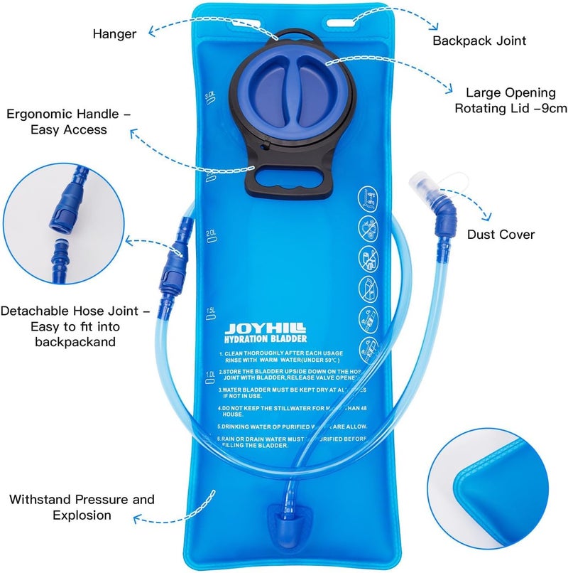 JOYHILL TPU Hydration Bladder,1.5L 2L 3L Water Bladder for Hiking Backpack BPA Free Leak Proof Hydration Pack - Image 2